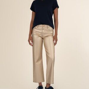 Kut from the Kloth Charlotte Metallic Coated High Rise Wide Leg Size 1414 / Gold